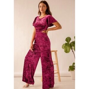 Lulus Red Velvet Wide Leg Jumpsuit Size XS Christmas Holiday Party Wedding NYE